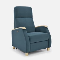 Fauteuil Milo Small Releveur par Zelder en noyer clair et tissu coloris bleu nuit