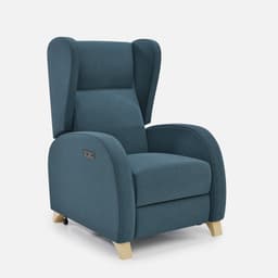 Fauteuil Relax 2 Moteur Pablo par Zelder en noyer clair et tissu coloris bleu nuit