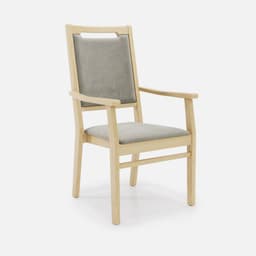 Chaise Accoudoirs Liza Haut Dossier par Zelder en noyer clair et tissu coloris bleu canard