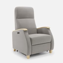 Fauteuil Milo Small Releveur par Zelder en noyer clair et simili coloris taupe