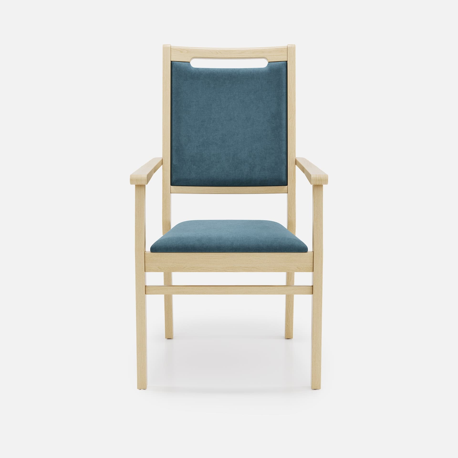 Chaise Accoudoirs Liza Haut Dossier par Zelder en hêtre naturel et tissu coloris cendre