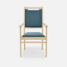 Chaise Accoudoirs Liza Haut Dossier par Zelder en hêtre naturel et tissu coloris cendre