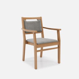 Chaise Accoudoirs Liza par Zelder en hêtre naturel et tissu coloris bleu canard