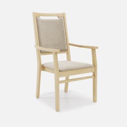 Chaise Accoudoirs Liza Haut Dossier par Zelder en hêtre naturel et tissu coloris bleu canard