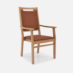 Chaise Accoudoirs Liza Haut Dossier par Zelder en noyer clair et tissu coloris gris perle