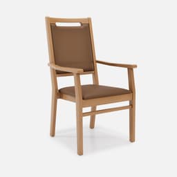 Chaise Accoudoirs Liza Haut Dossier par Zelder en noyer clair et tissu coloris terra rosa