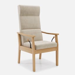 Fauteuil Relax Liza par Zelder en hêtre naturel et simili cuir coloris blanc cassé