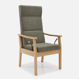 Fauteuil Relax Liza par Zelder en hêtre naturel et simili cuir coloris chocolat