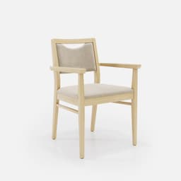 Chaise Accoudoirs Mila par Zelder en noyer clair et tissu coloris beige fumé