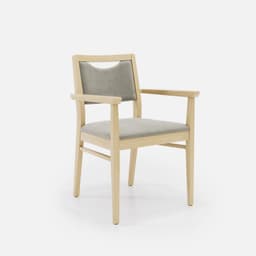 Chaise Accoudoirs Mila par Zelder en noyer clair et tissu coloris cendre
