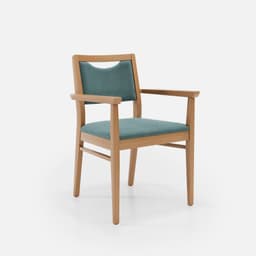 Chaise Accoudoirs Mila par Zelder en noyer clair et tissu coloris bleu canard