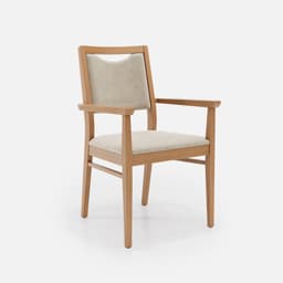 Chaise Accoudoirs Mila Haut Dossier par Zelder en noyer clair et tissu coloris beige fumé