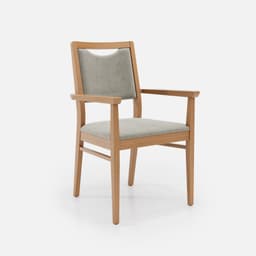 Chaise Accoudoirs Mila Haut Dossier par Zelder en hêtre naturel et tissu coloris bleu canard