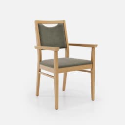 Chaise Accoudoirs Mila Haut Dossier par Zelder en noyer clair et tissu coloris cendre