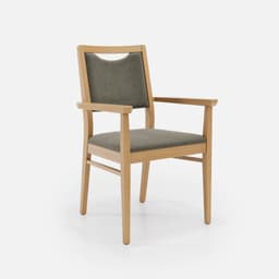 Chaise Accoudoirs Mila Haut Dossier par Zelder en noyer clair et tissu coloris cendre