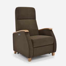 Fauteuil Milo Small Releveur par Zelder en noyer clair et tissu coloris gris clair
