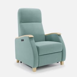 Fauteuil Milo Small Releveur par Zelder en hêtre naturel et simili coloris taupe