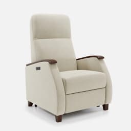 Fauteuil Milo Small Releveur par Zelder en noyer clair et tissu coloris taupe