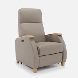 Fauteuil Milo Small Releveur par Zelder en hêtre naturel et simili coloris gris perle