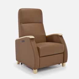 Fauteuil Milo Small Releveur par Zelder en hêtre naturel et simili coloris chocolat