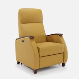 Fauteuil Milo Small Releveur par Zelder en noyer clair et tissu coloris chocolat