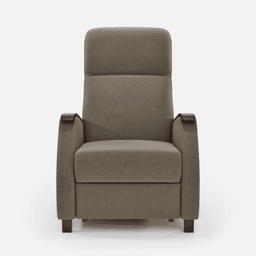 Fauteuil Milo Small Releveur par Zelder en hêtre naturel et tissu coloris chocolat