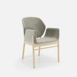 Chaise Accoudoirs Mireille par Zelder en noyer clair et tissu coloris taupe