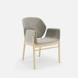 Chaise Accoudoirs Mireille par Zelder en noyer clair et tissu coloris taupe