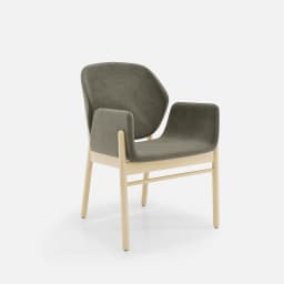 Chaise Accoudoirs Mireille par Zelder en noyer clair et tissu coloris terra rosa