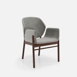 Chaise Accoudoirs Mireille par Zelder en noyer clair et tissu coloris bleu canard