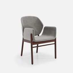 Chaise Accoudoirs Mireille par Zelder en noyer clair et tissu coloris bleu canard