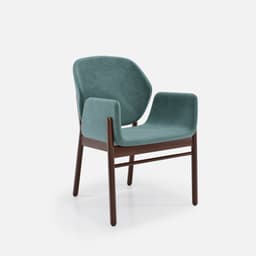 Chaise Accoudoirs Mireille par Zelder en merisier classique et tissu coloris beige fumé