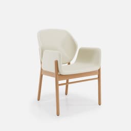 Chaise Accoudoirs Mireille par Zelder en merisier classique et tissu coloris taupe
