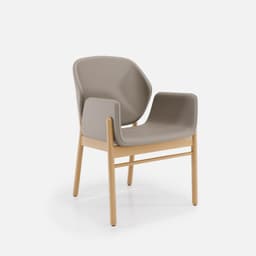 Chaise Accoudoirs Mireille par Zelder en merisier classique et tissu coloris gris perle