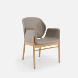 Chaise Accoudoirs Mireille par Zelder en merisier classique et tissu coloris gris perle