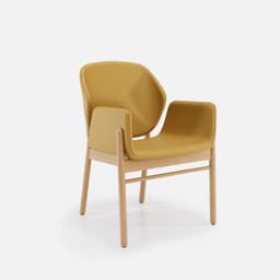 Chaise Accoudoirs Mireille par Zelder en merisier classique et tissu coloris bleu canard