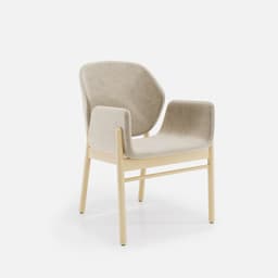 Chaise Accoudoirs Mireille par Zelder en noyer clair et tissu coloris cendre