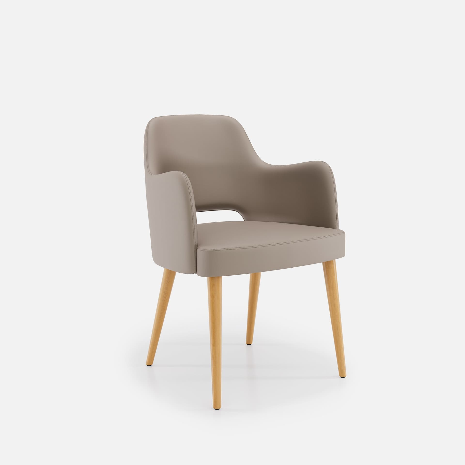 Chaise Accoudoirs Nicole par Zelder en bois hêtre naturel et revètement tissu coloris beige fumé