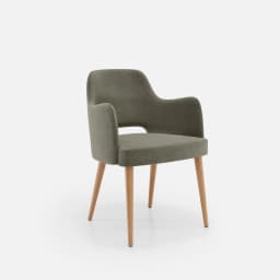 Chaise Accoudoirs Nicole par Zelder en noyer clair et tissu coloris gris perle