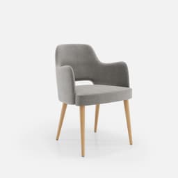 Chaise Accoudoirs Nicole par Zelder en merisier classique et tissu coloris beige fumé