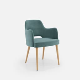 Chaise Accoudoirs Nicole par Zelder en merisier classique et tissu coloris cendre