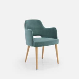 Chaise Accoudoirs Nicole par Zelder en merisier classique et tissu coloris cendre