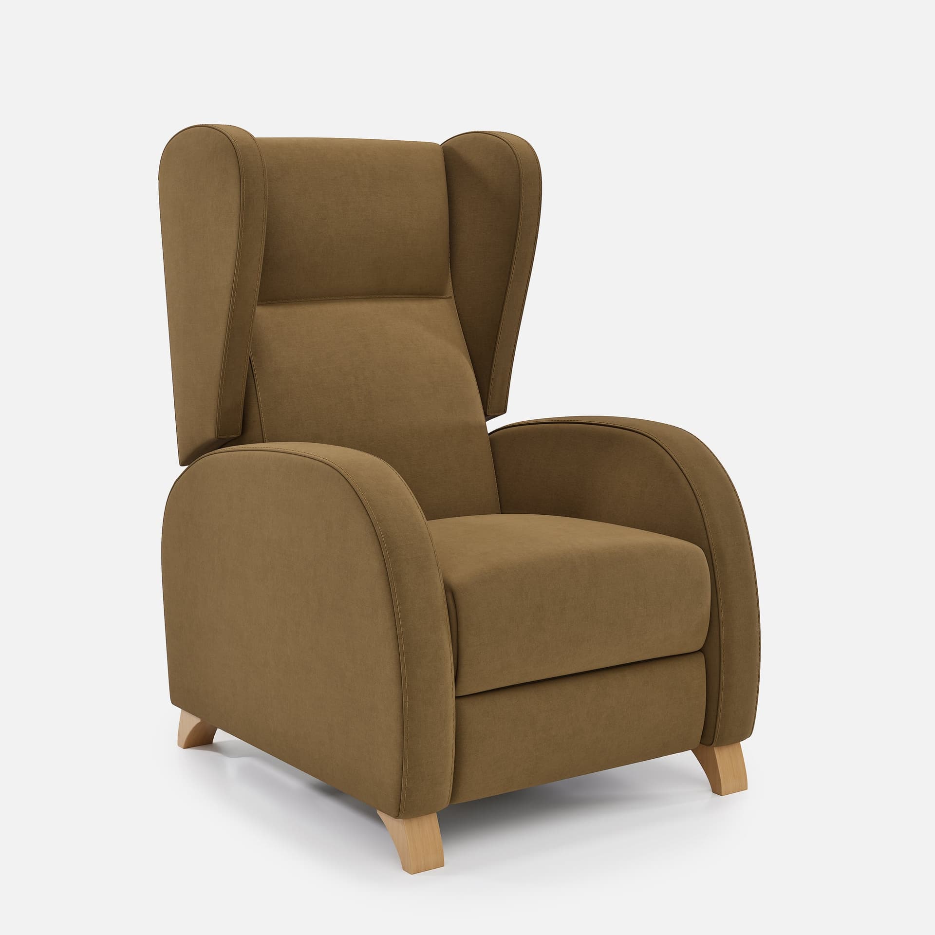 Fauteuil Fixe Pablo par Zelder en bois hêtre naturel et revètement tissu coloris gris clair