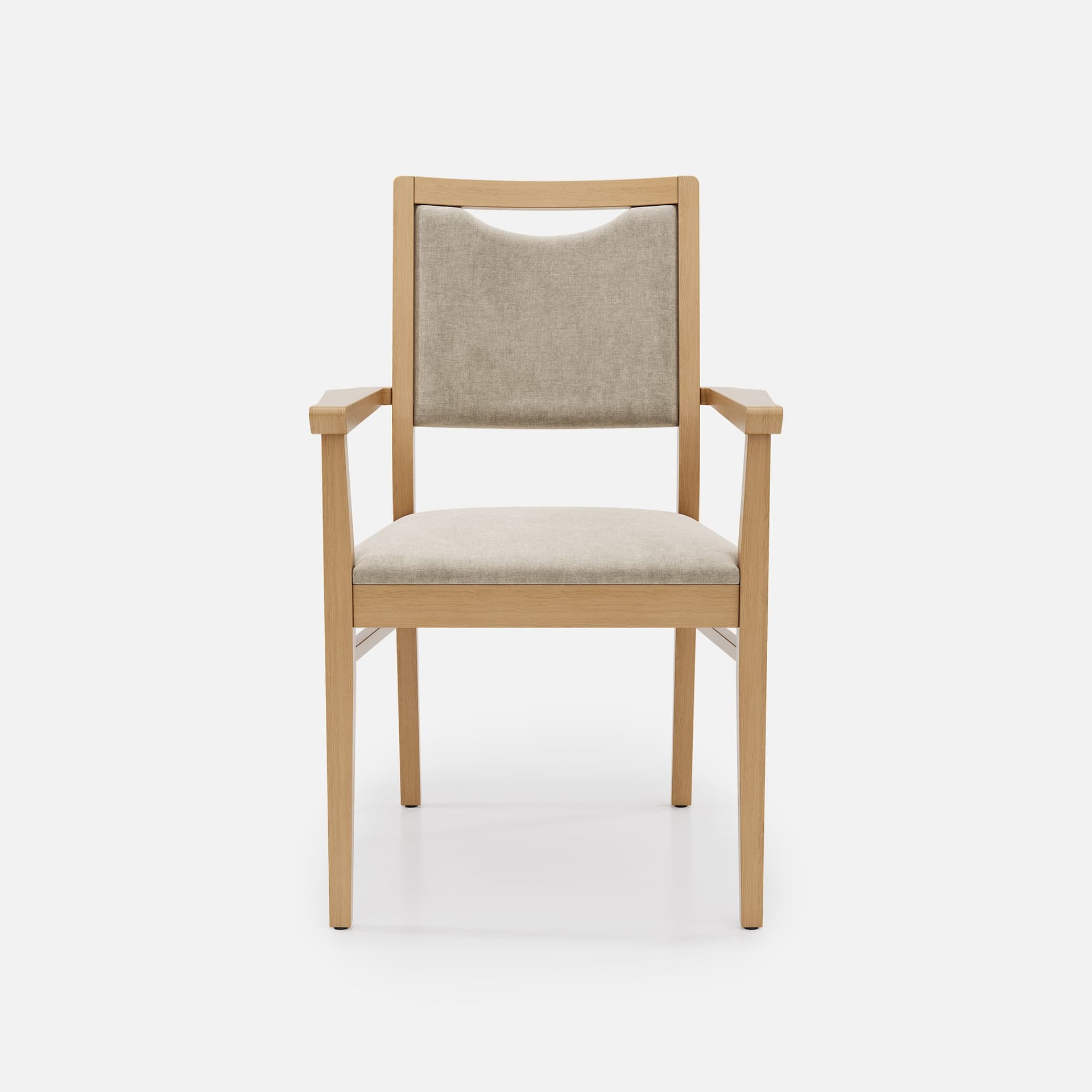 Chaise Accoudoirs Mila Haut Dossier par Zelder en hêtre naturel et tissu coloris cendre