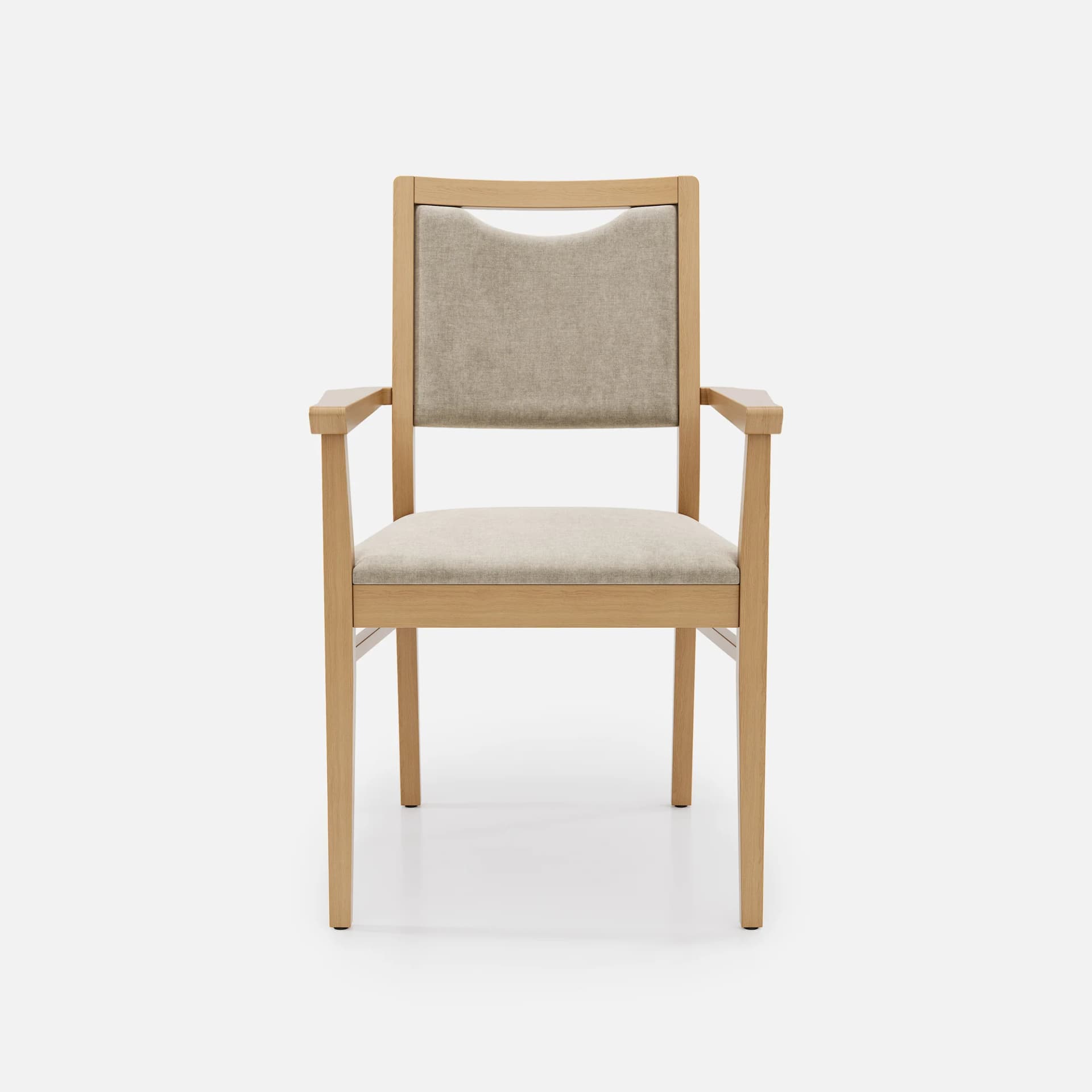 Chaise Accoudoirs Mila Haut Dossier par Zelder en hêtre naturel et tissu coloris cendre