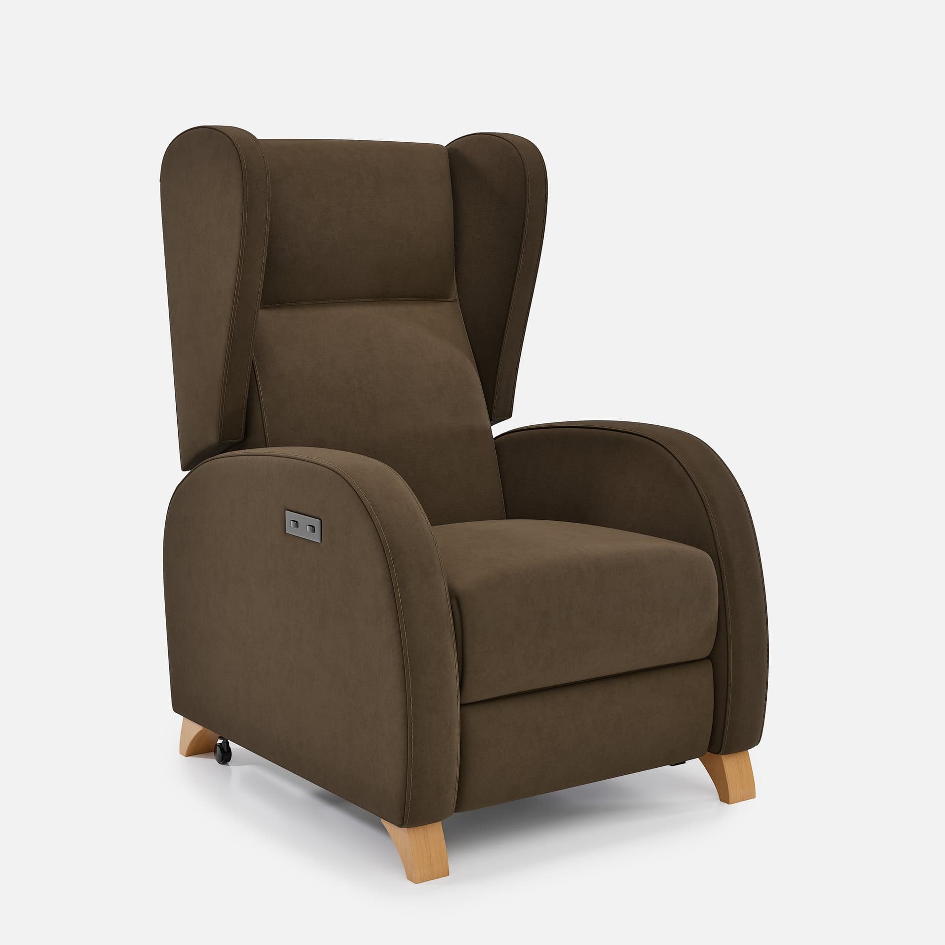 Fauteuil Releveur 1 Moteur Pablo par Zelder en bois hêtre naturel et revètement tissu coloris gris clair