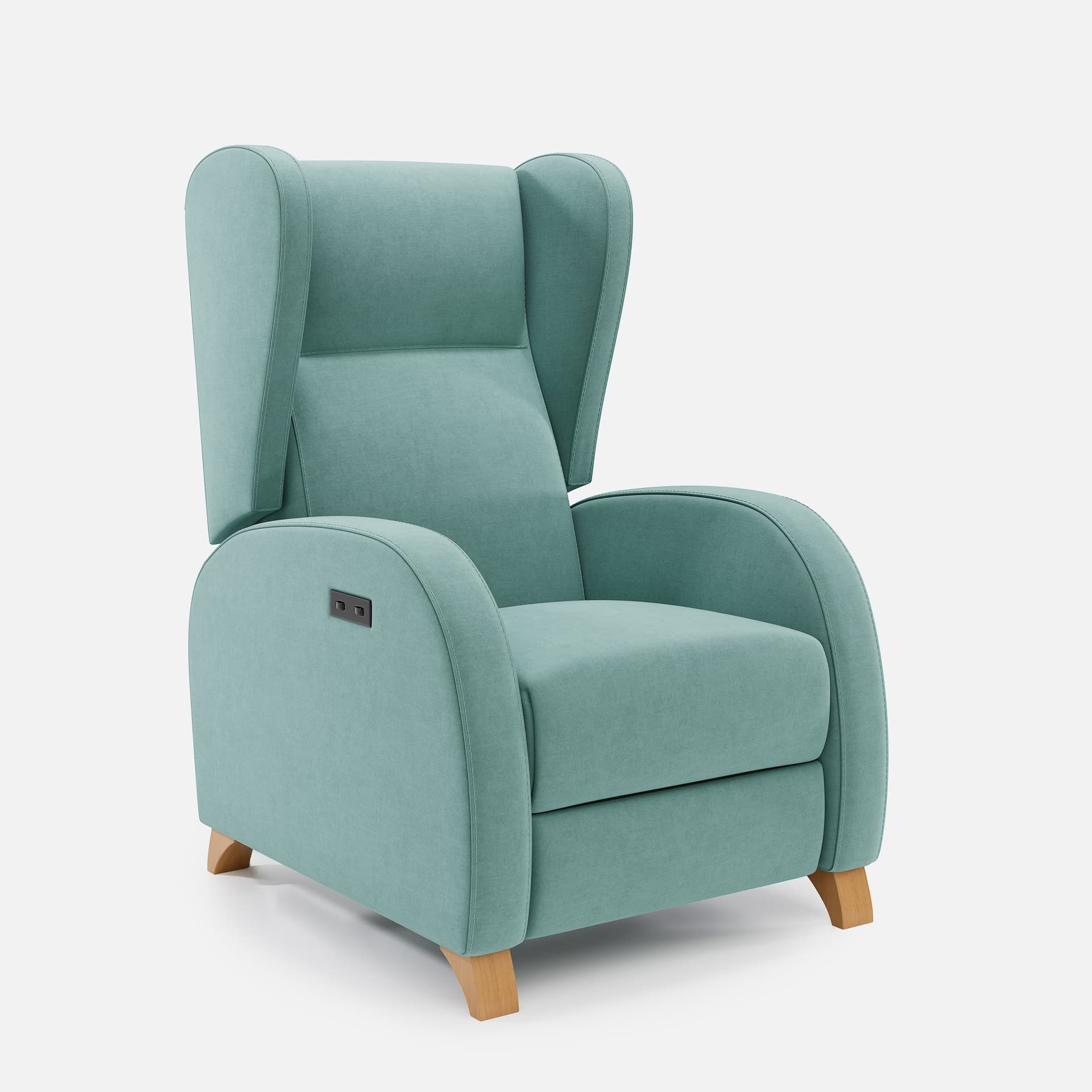 Fauteuil Relax 1 Moteur Pablo par Zelder en bois hêtre naturel et revètement tissu coloris gris clair