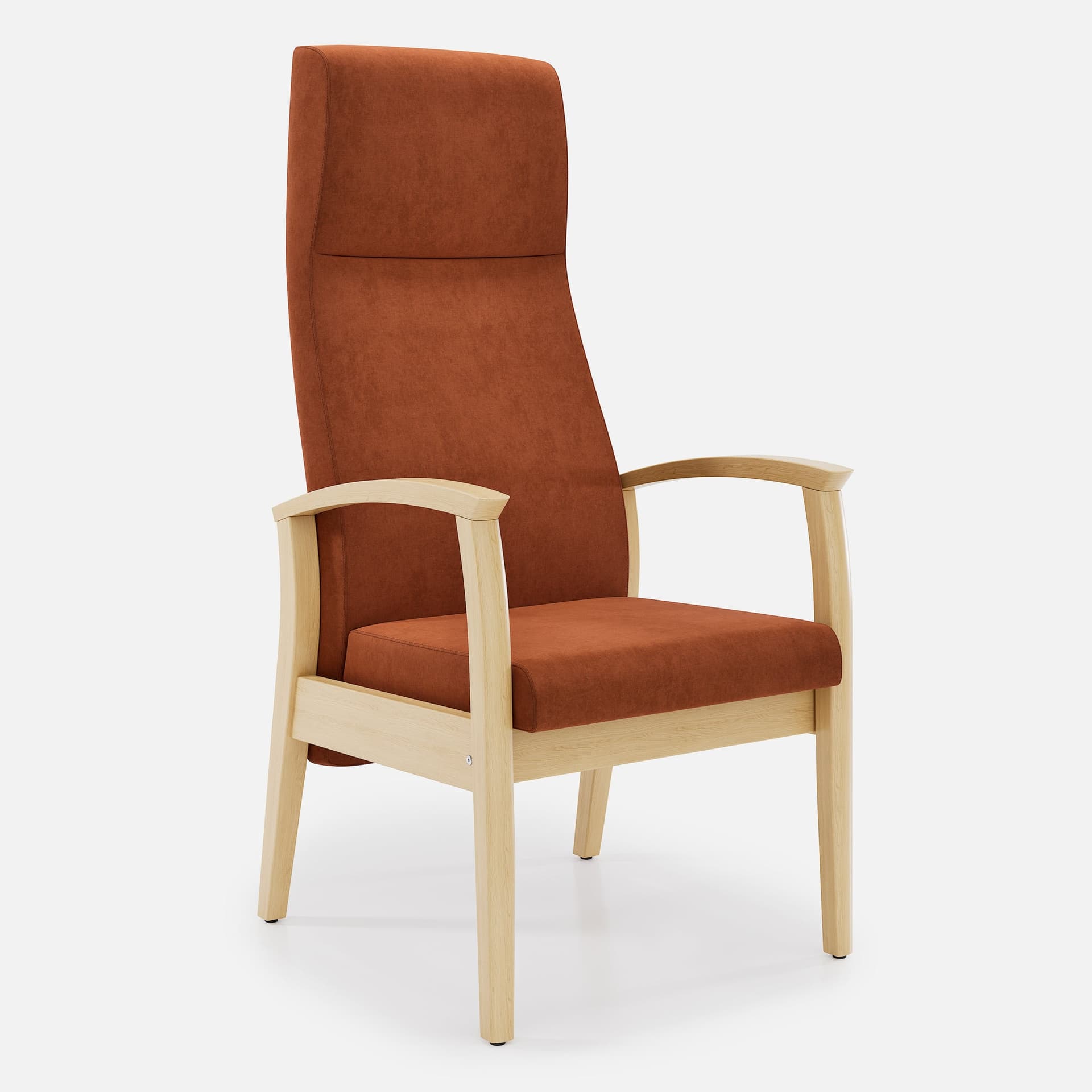 Fauteuil Fixe Romeo par Zelder en bois hêtre naturel et revètement tissu coloris beige fumé