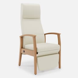 Fauteuil Relax Romeo par Zelder en merisier classique et tissu coloris beige fumé