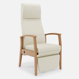 Fauteuil Relax Romeo par Zelder en merisier classique et tissu coloris beige fumé